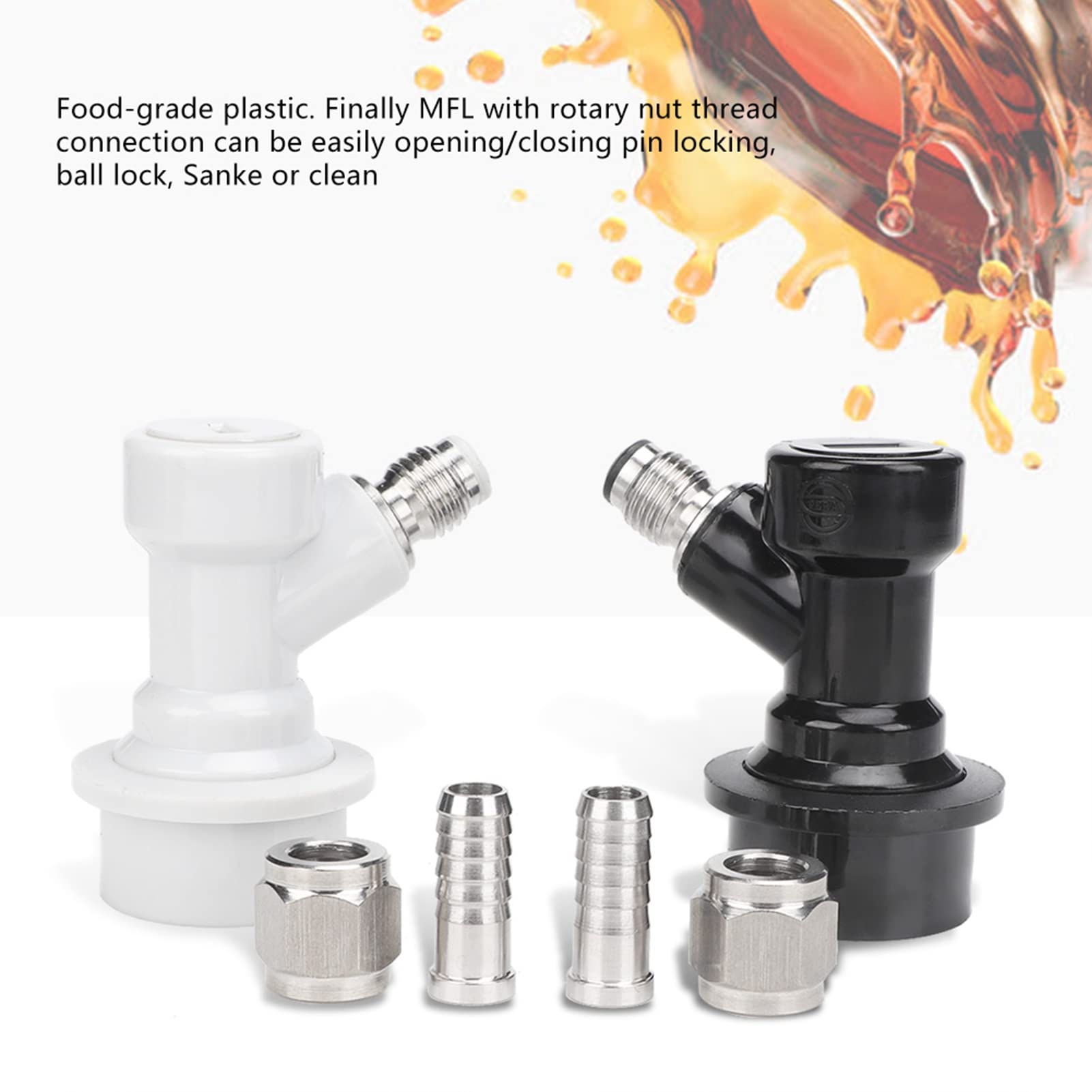 Ball Lock Disconnects Set, 4 Stück Gewinde Ball Lock Fass Armaturen Kunststoffverbinder mit Schlauchschellen für Heimbrauen und Weinherstellung