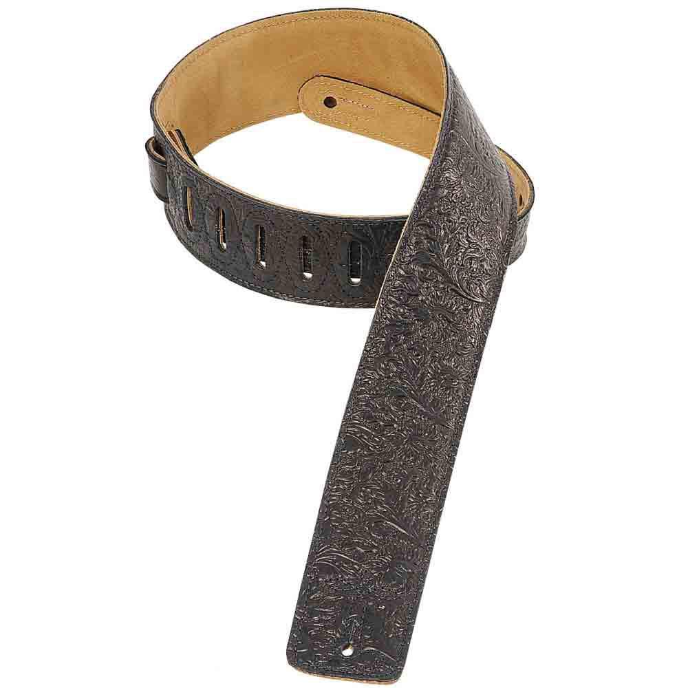 Levy's Leathers DM1FF-BLK - Correa para guitarra de cuero, 6,35 cm, color marrón y negro