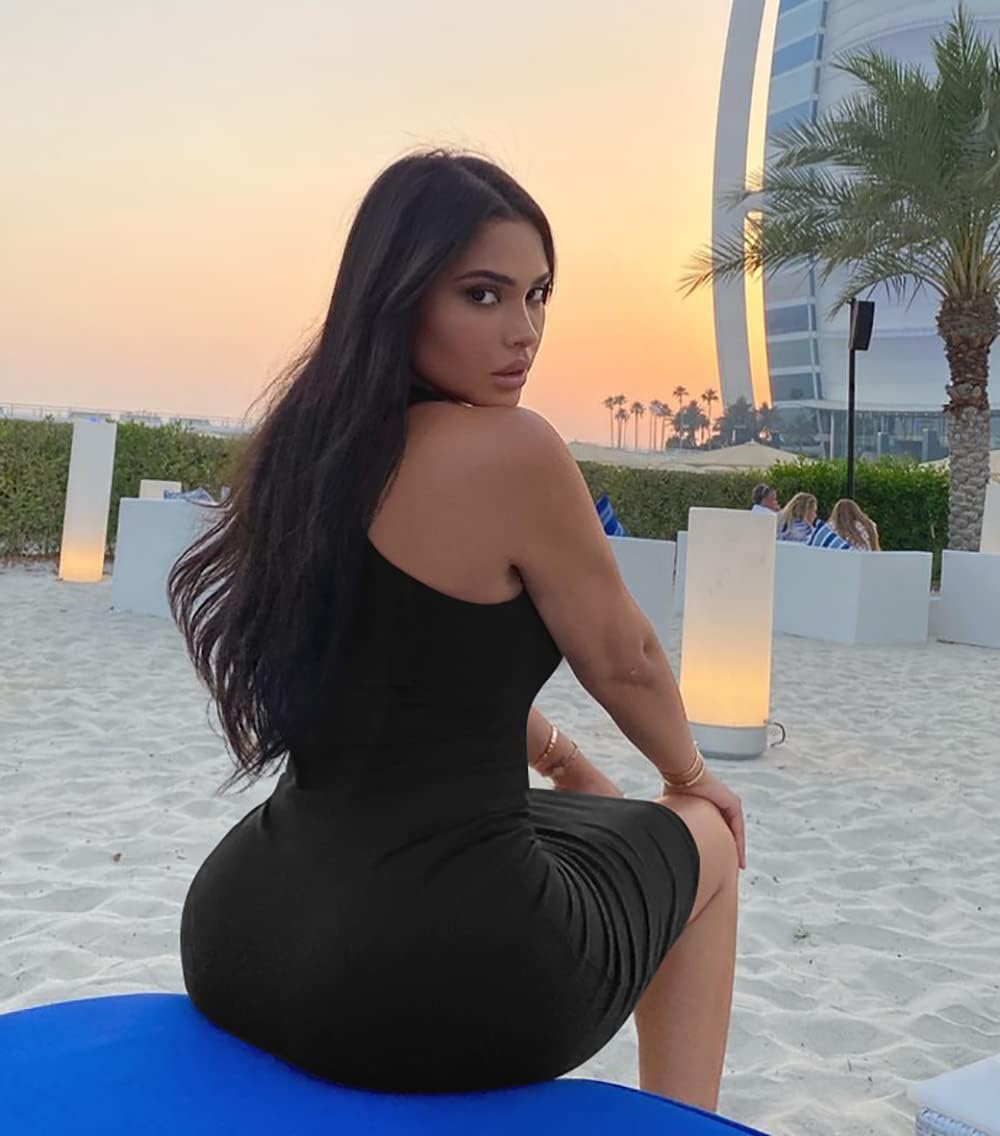 GOBLES Women's Sexy Halter High Neck Elegant Sleeveless Bodycon Midi Club Dress - Image 2