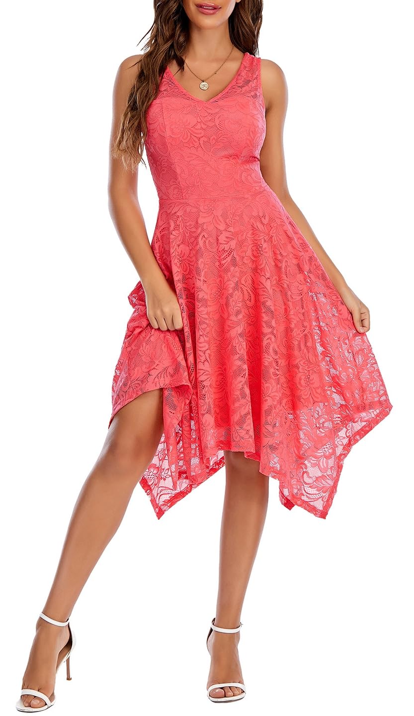 Meetjen Women's Cocktail Party Dresses 2025 Handkerchief Hem Lace Formal Wedding Guest Bridesmaid Fancy Prom Dress