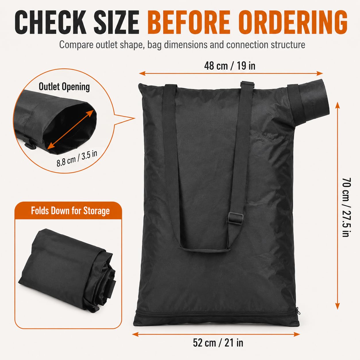 Bolsa para Aspirador Soplador para Ferrex FN-ABV 40, Repuesto Recolector de Hojas con Cremallera Inferior, Correa Ajustable para Jardín en Otoño
