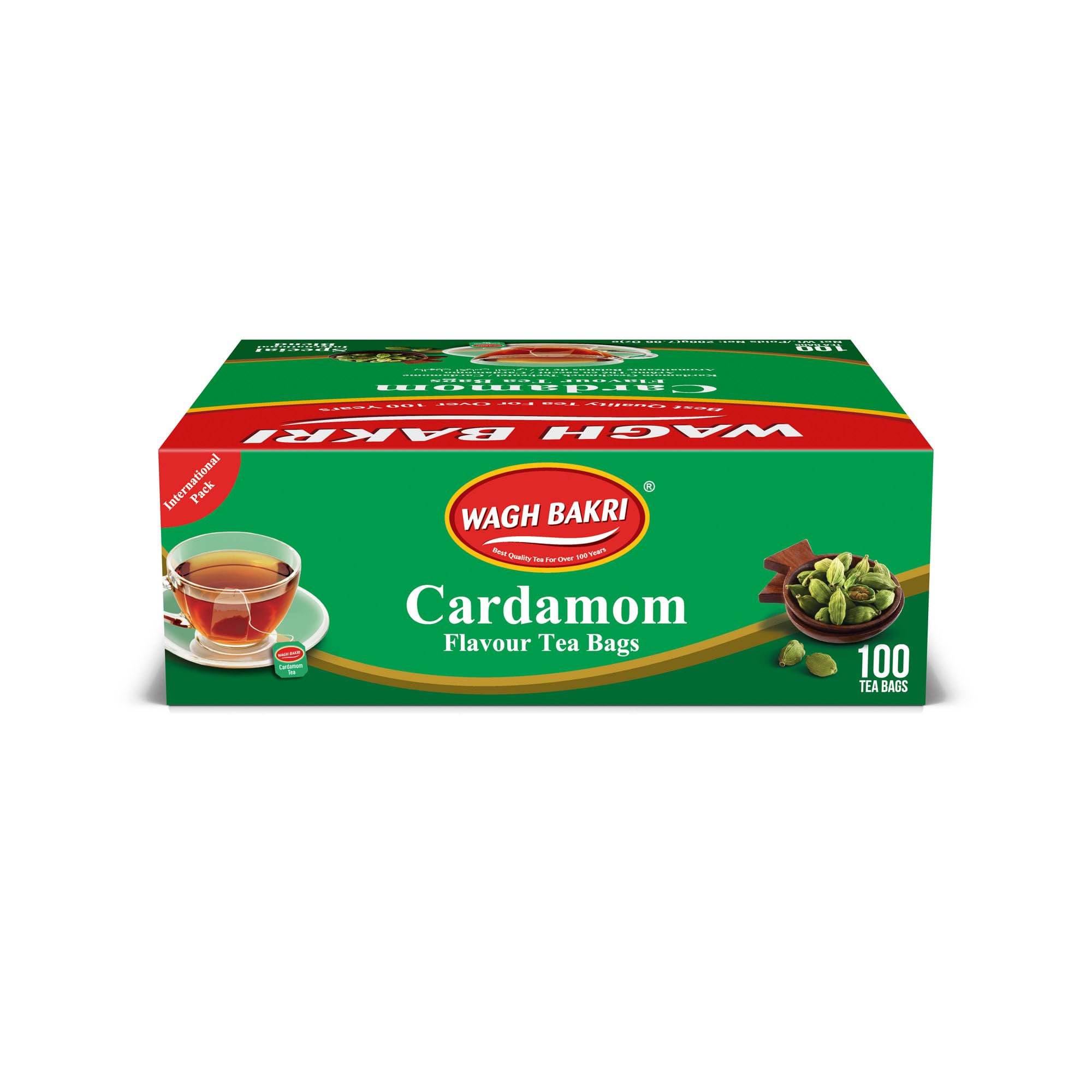 Wagh Bakri Cardamom Flavour Tea bags, 100 Tea Bags of Special International Blend, 200 grams