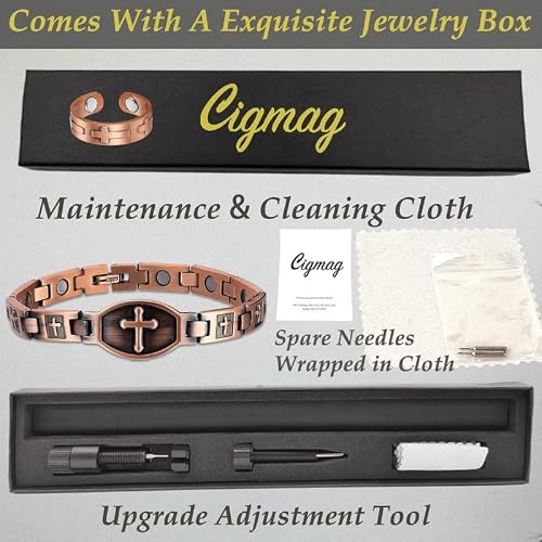 Cigmag Copper Bracelets For Women, Magnetic Bracelets For Women With Ultra Magnets, 99.99% Pure Copper Adjustable Mother's Day Jewelry Gift, With Sizing Tool #TOP7