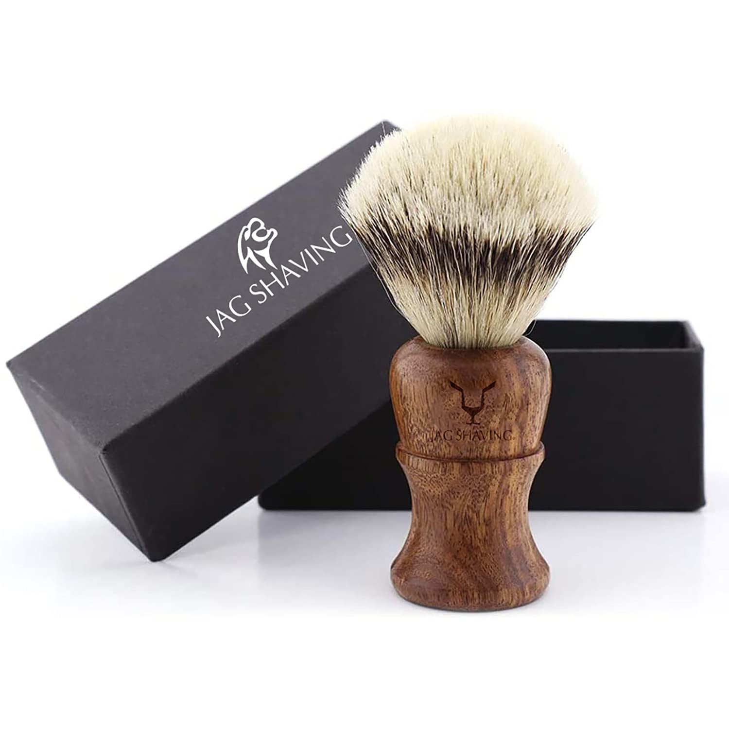 Jag Shaving zestaw do golenia – zrównoważony, 4-częściowy zestaw do golenia z drewna – srebrna końcówka do golenia z włosia borsuka – podwójna krawędź ostrza do golenia – stojak do golenia – skórzana torba na maszynki do golenia