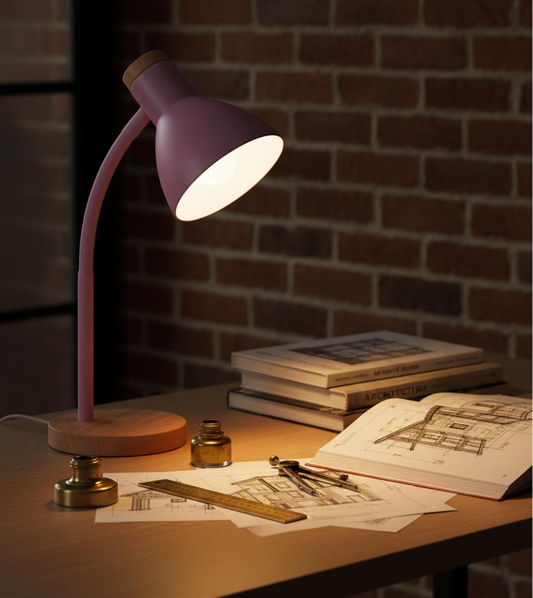 BEL AIR HOME - Lampada Flexo ARGOS E-27 - Legno Nero | Illuminazione Studio, Lavoro, Lettura | Braccio Flessibile | Perfetta per Studenti, Professionisti (LAMPADINA NON INCLUSA) (ROSA)
