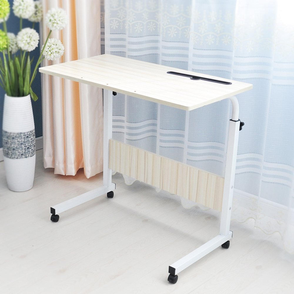DlandHome 80 * 40 cm Ajustable Mesa de Ordenador Portatil con Ruedas Sofá Mesa Mesas de Centro,con Ranura para Tableta, Arce