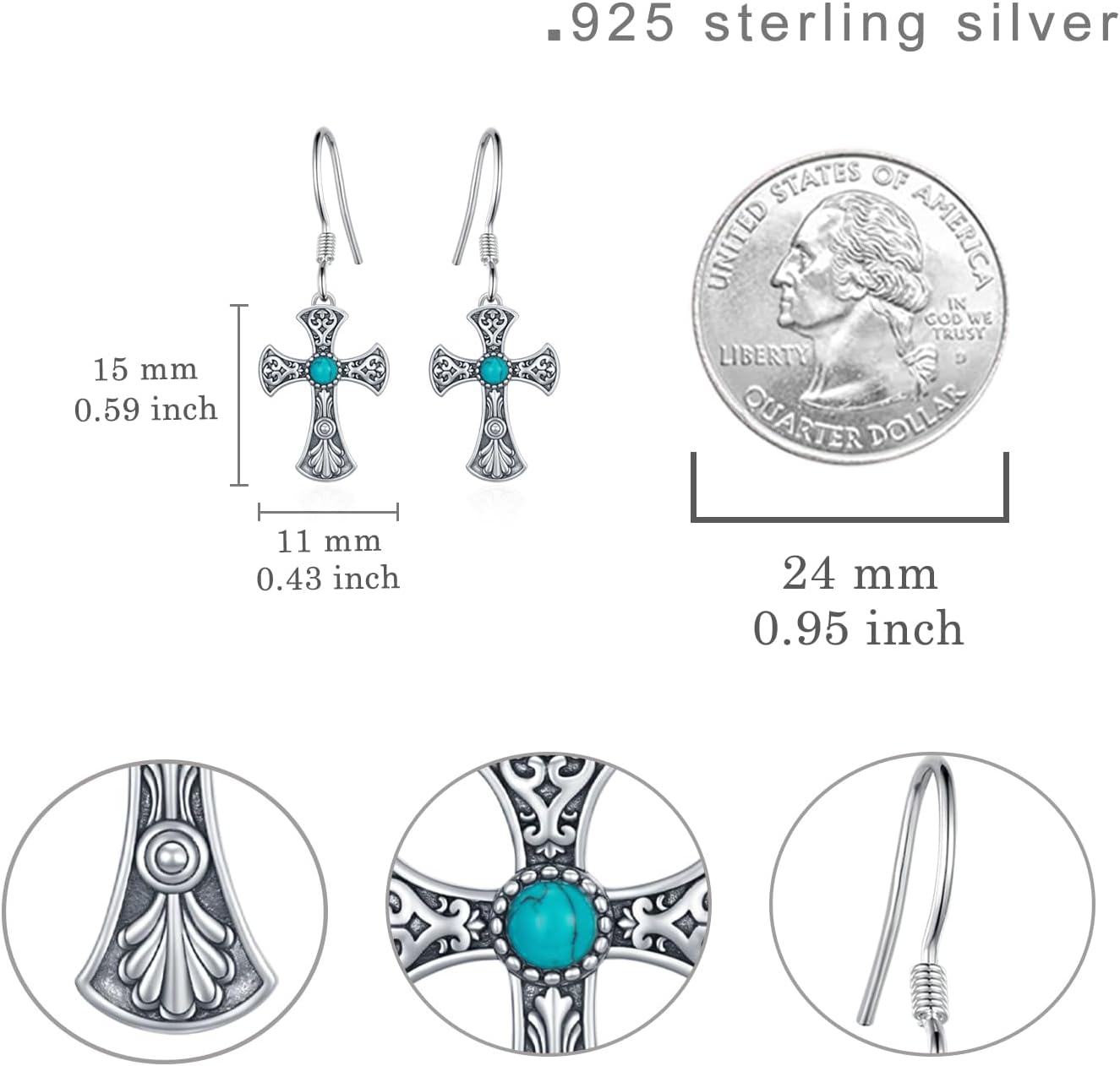 Turquoise Cross Earrings for Women 925 Sterling Silver Turquoise Cross Dangle Earrings Western Turquoise Jewelry Gifts for Women