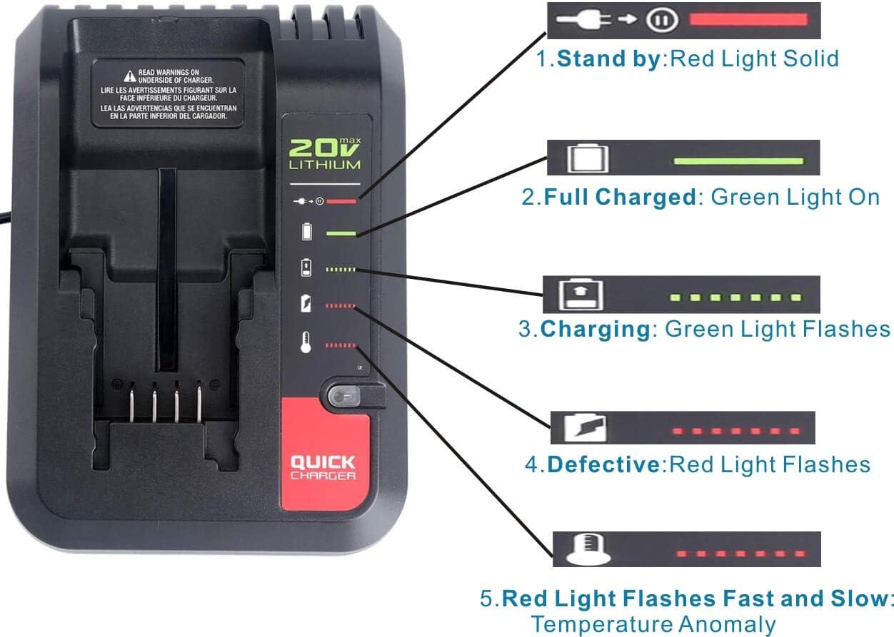 20V Battery Charger PCC692L Replacement for Porter Cable and Black&Decker 20V Max Lithium-ion Charger PCC691 BDCAC202B LCS1620B,Compatible with Battery PCC680L PCC681L PCC682L PCC685L