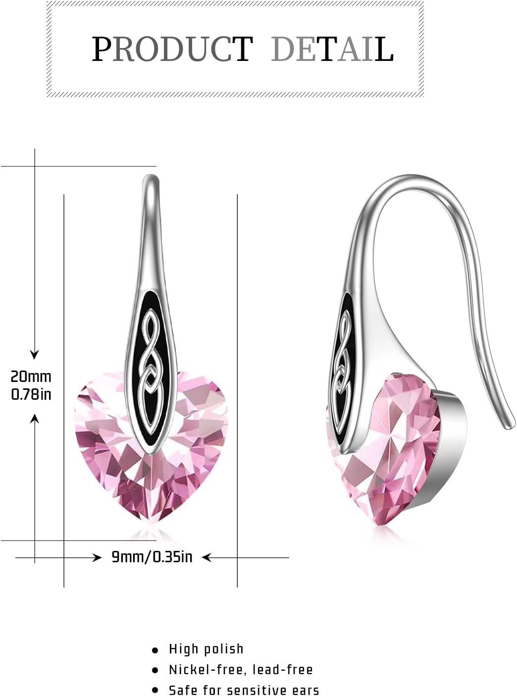 Birthstone Earrings Sterling Silver Celtic Dangle Drop Earrings Hypoallergenic Hook Earrings Irish Jewelry Mothers Day Birthday Gifts for Daughter Girlfriend Wife - Image 6