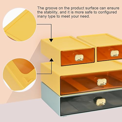 Miniatura 4 de KAYYUKI WH Paquete de 2 cajones organizadores de escritorio apilables, organizador de almacenamiento de plástico pequeño de 6.5 x 9 x 3 pulgadas,