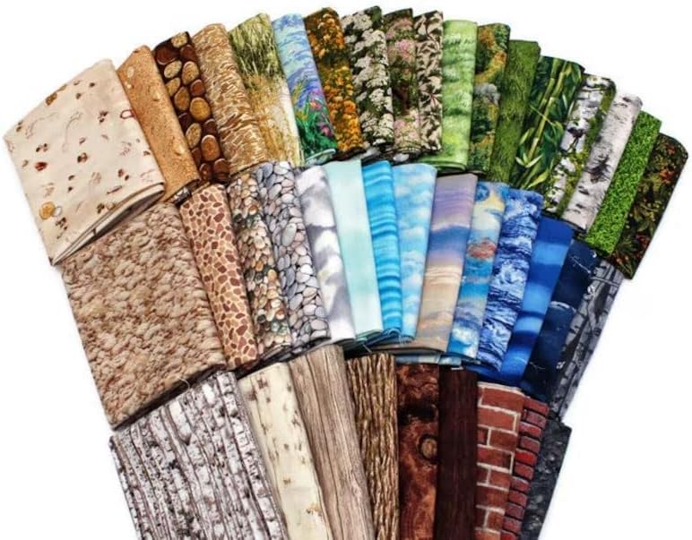 10 Fat Quarters - Assorted Landscape Quilt Nature Grass Birch Bark Water Bricks Stones Quality Quilters Cotton Fabric Bundle