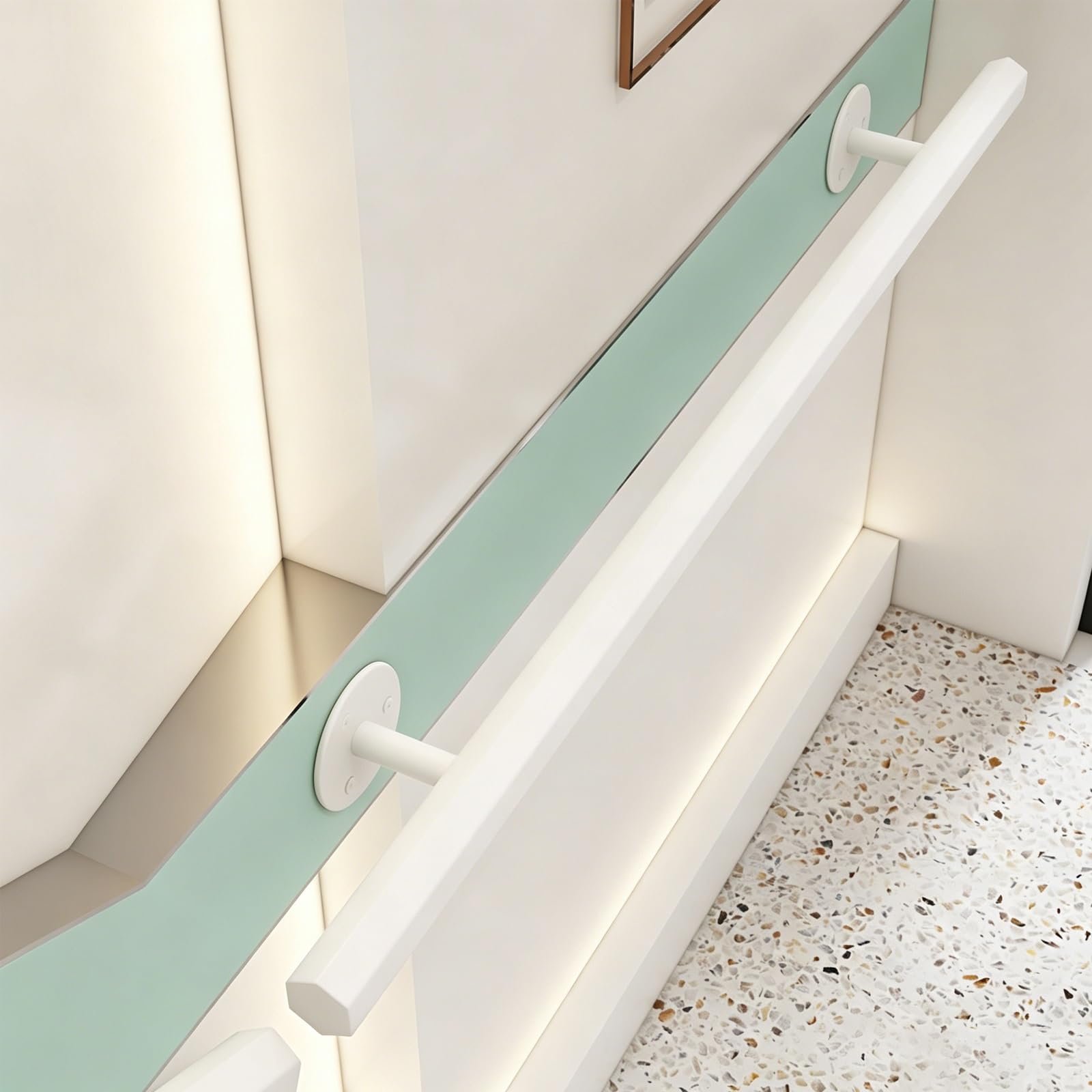 Lmvyuvlf White 80Cm Heavy Duty Metal Wrought Iron Stair Railing For Indoor Staircase, Hexagon Wall Handrail Can Be Installed Wood Concrete Brick Wall(,80Cm/2.6 Ft)