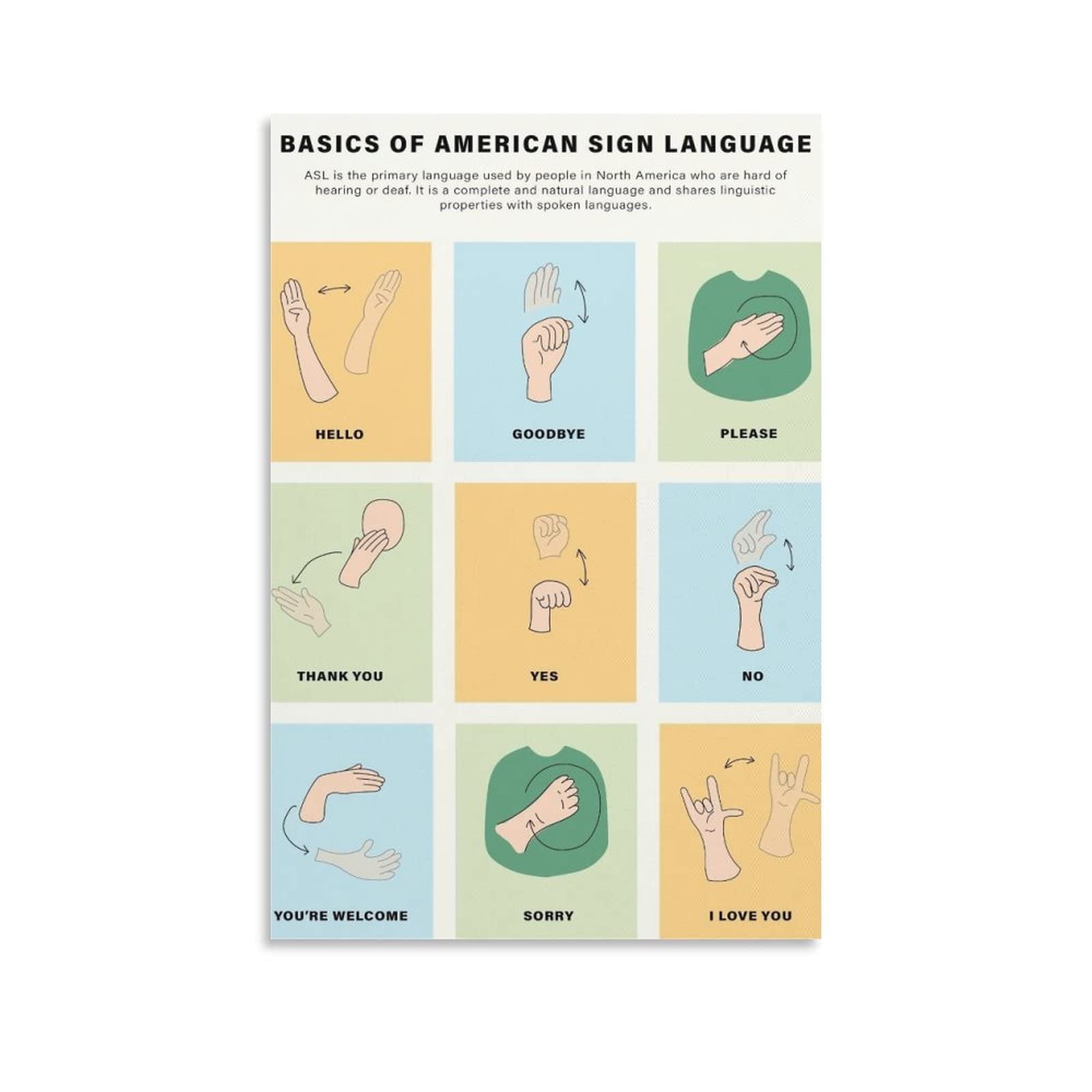 Amazon.com: AOMACA Asl Basics Poster Sign Language Education Poster for  ChildrenCanvas Painting Wall Art Poster for Bedroom Living Room  Decor20x30inch(50x75cm): Posters & Prints