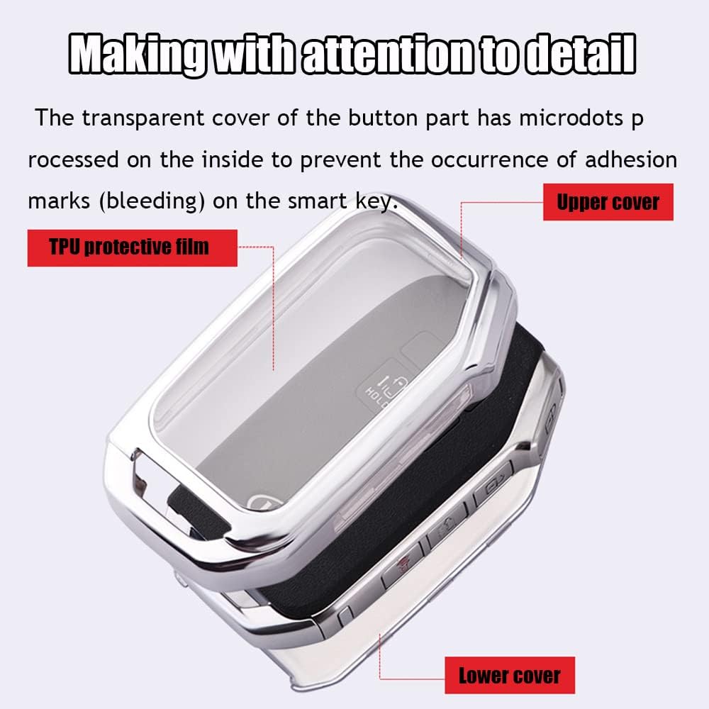 Kakash Custom Key Shells Accessories for Kia Soul(2020-2022) Forte(2019-2021)Telluride K5/Seltos Niro Sportage Sorento TPU Car Key Case Protector Remote Smart Key Cover Fob Case with Key Chain(silver)