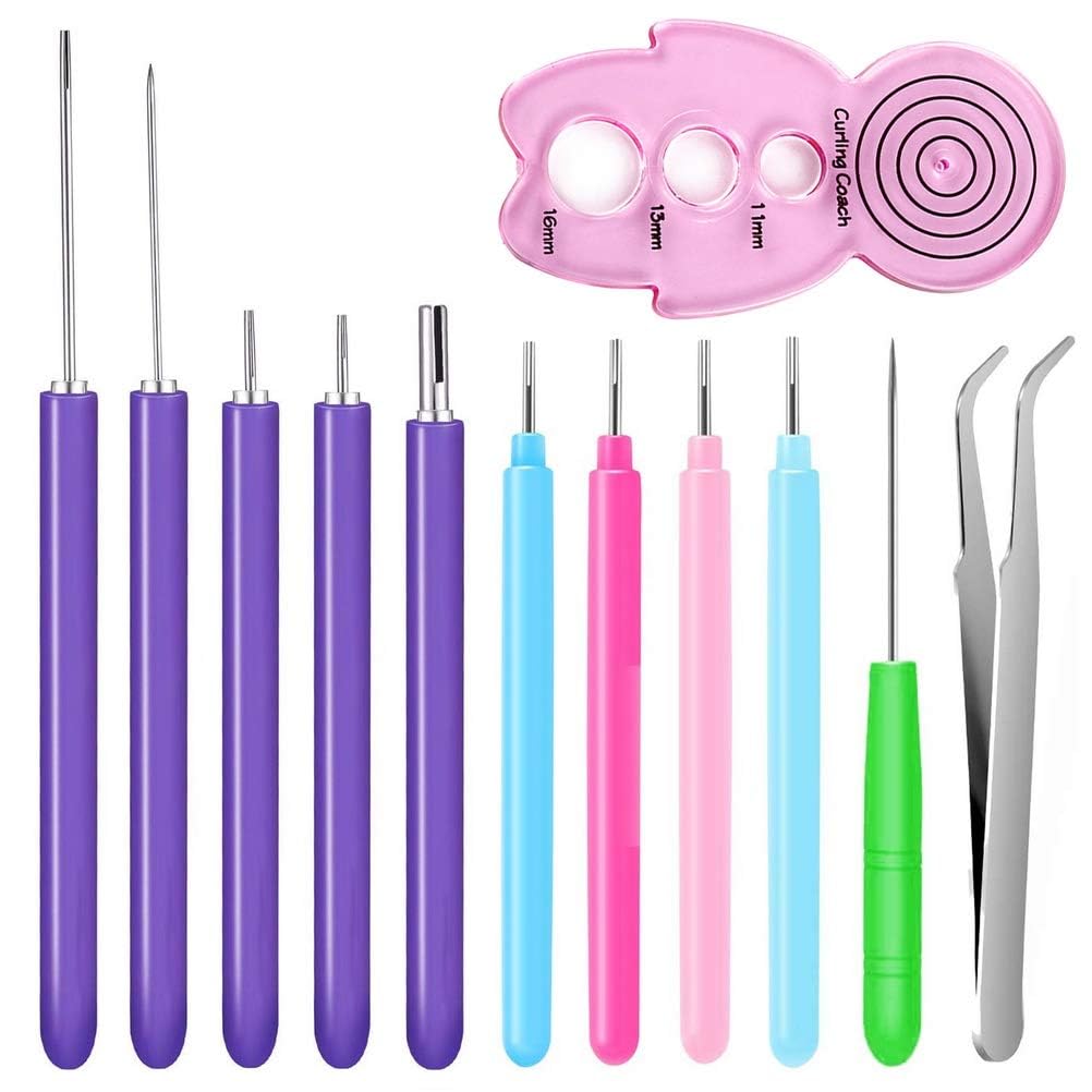 Tazweeq 12 Pack Paper Quilling Tools Slotted Kit, 12-Piece Diffraction Pen Diffraction Pen Curve Gauge Tweezers Material Kit, for Art Craft DIY Paper Cardmaking Project