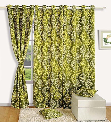 Image of Swayam 80% Blackout Polyester Long Door Curtain for Living Room & Bedroom | 9 Feet | Room Darkening Curtain with Eyelets | Pack of 1 | Ethnic Motif Design - Green