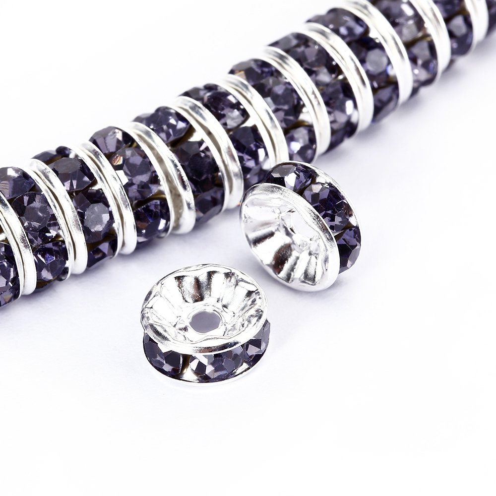 BRCbeads 8mm Silver Plated Crystal Rondelle Spacer Beads 100pcs per bag for jewelery making(#101 Crystal AB Aurore Boreale