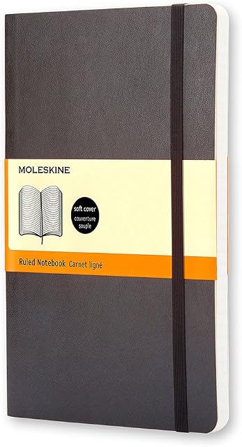 Moleskine Classic Ruled Paper Notebook, Soft Cover and Elastic Closure Journal, Color Black, Size Large 13 x 21 A5, 192 Pages