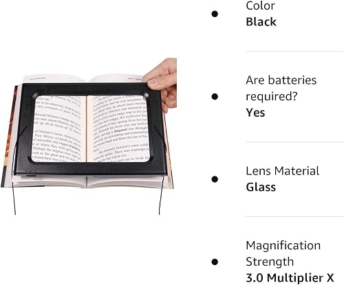 Miniatura 8 de Lupa rectangular de página completa grande 3X manos libres Lupa rectangular iluminada LED iluminada plegable portátil de escritorio para ancianos