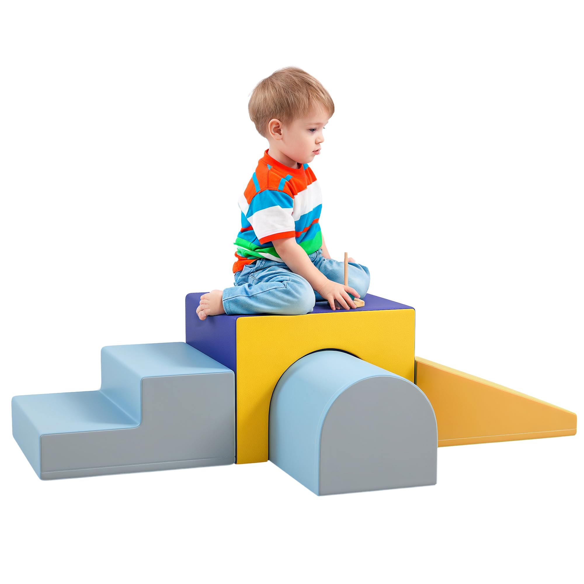 HOMCOM Baby Soft Play Set, 4 Piece Soft Play Equipment for Toddlers 12-36 Months, Climb and Crawl Foam Play, Kids Activity Play Toy, Blue โ image 1