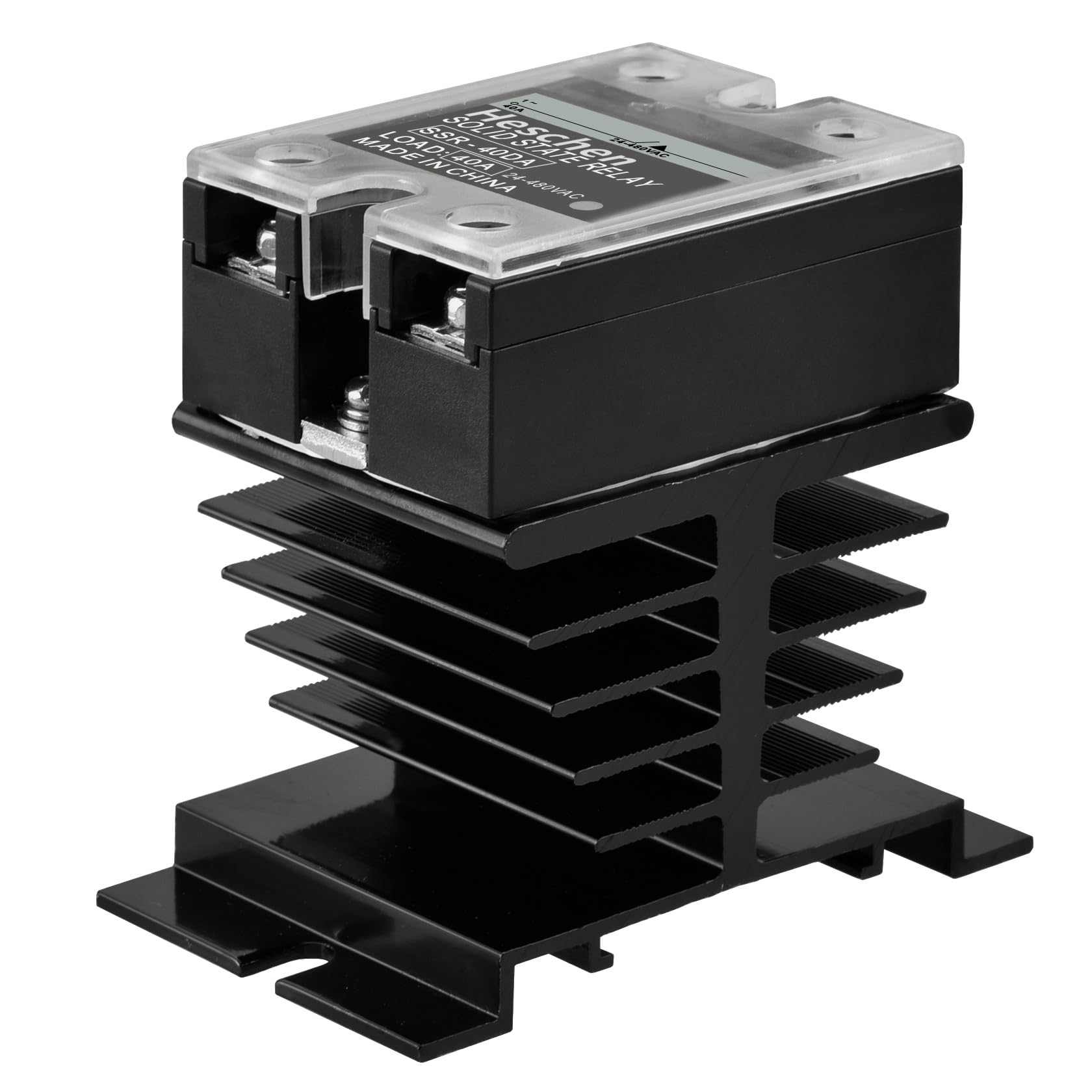 Heschen Single Phase DC/AC Solid State Relay, SSR-40DA, Input 4-32VDC, Output 24-480VAC, 40A 50-60Hz, with Heat Sink