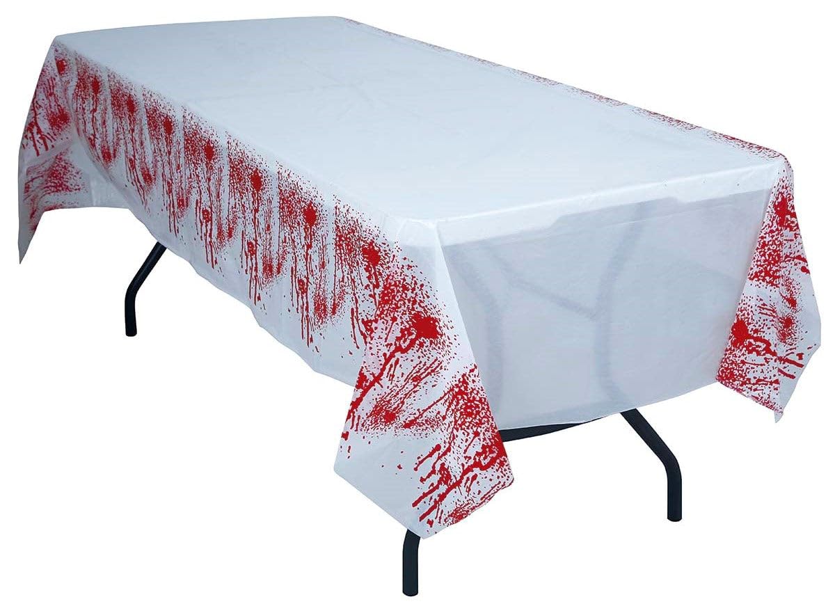 FIESTAS GUIRCA White Blood Tablecloth (137 x 274 cm) - Table Decoration for Halloween Terrifying Parties - Ideal for Scary Celebrations - White