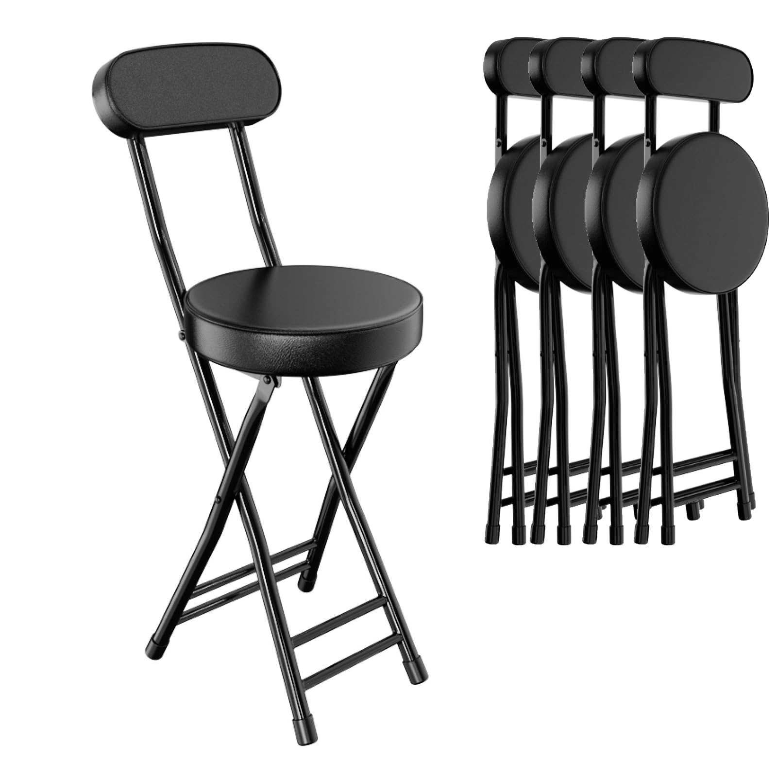 H HOMEWINSCushioned Padded Folding Stool,4PCS 23.6-Inch Counter Height Bar Stool,Portable Folding Stool with Handle for Fishing Hiking Gardening Travel BBQ