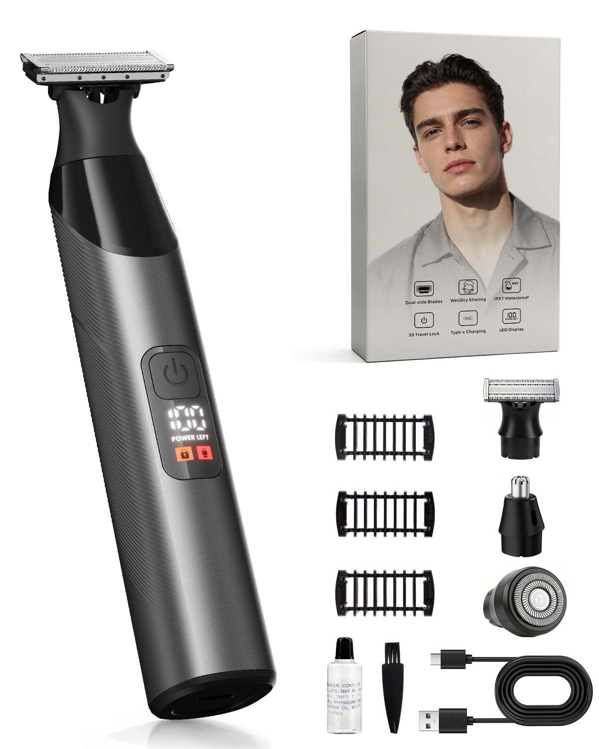 Photo 1 of Beard Trimmer for Men, Dual-Sided Blade, Magnetic Detachable Heads, IPX7 Waterproof, LED Display, Gifts for Father's Day