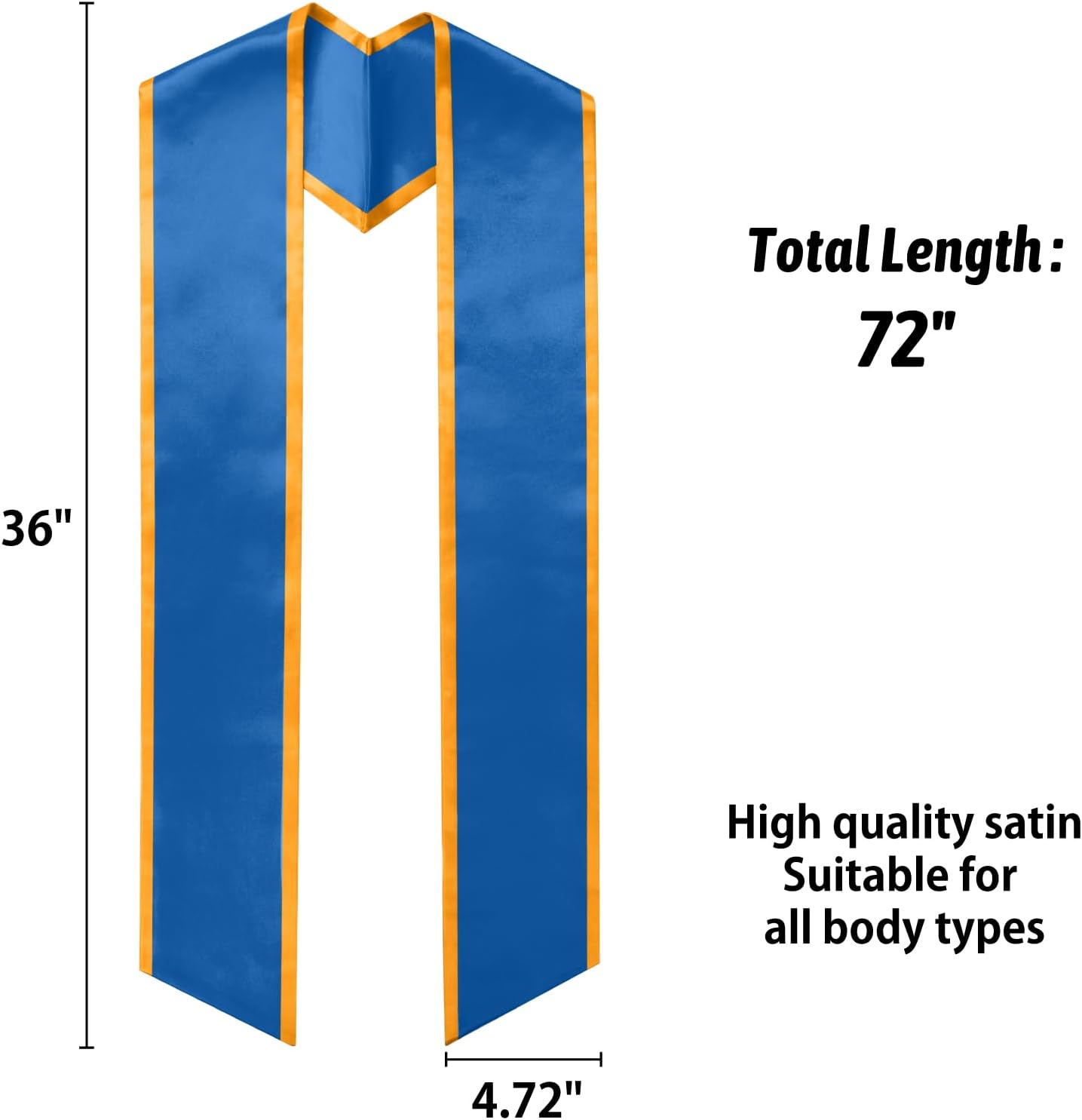 Plain Graduation Stole for Unisex Adult Angled End With Trim Graduation Sash Honor Stoles, 72" Long, 7 Colors