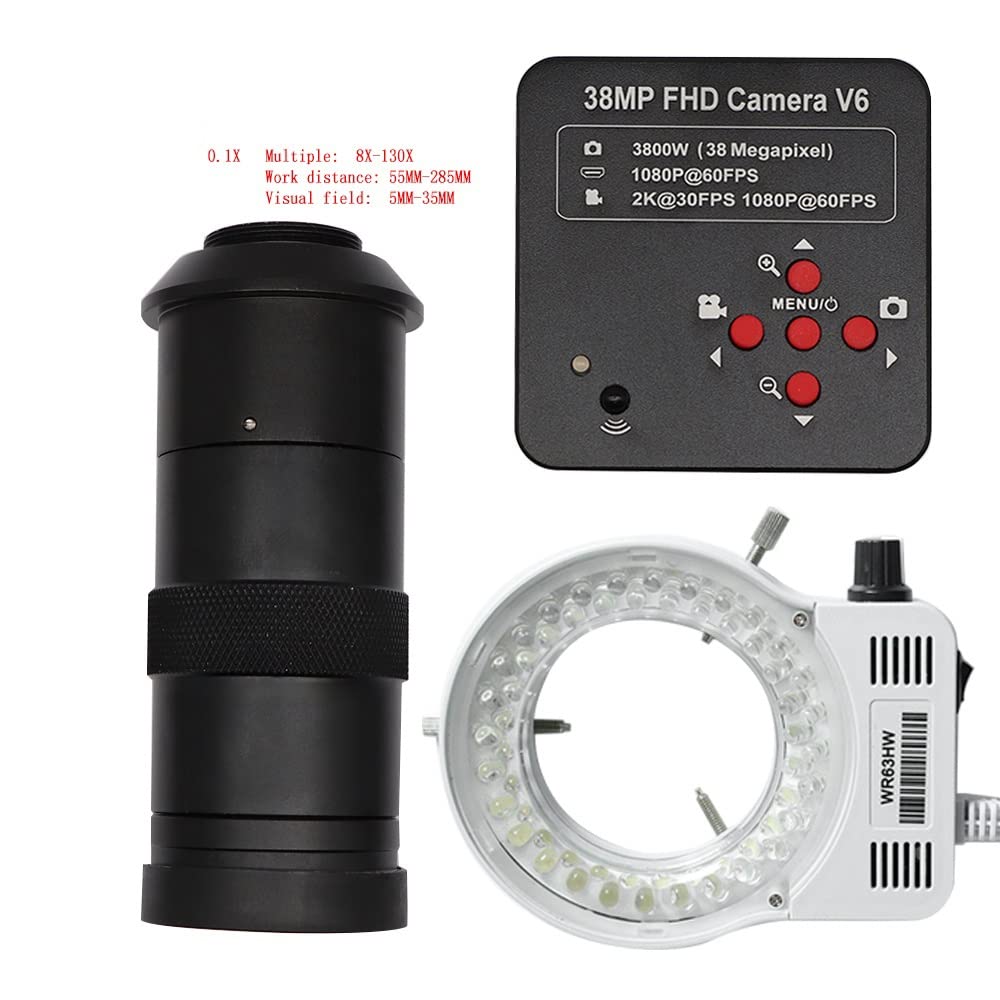 Kit di Accessori per microscopio, Telecamera per microscopio Digitale HDMI USB da 38 MP, Zoom Continuo 130X/200X/250X, Attacco C, per Saldatura, Riparazione di microscopi.