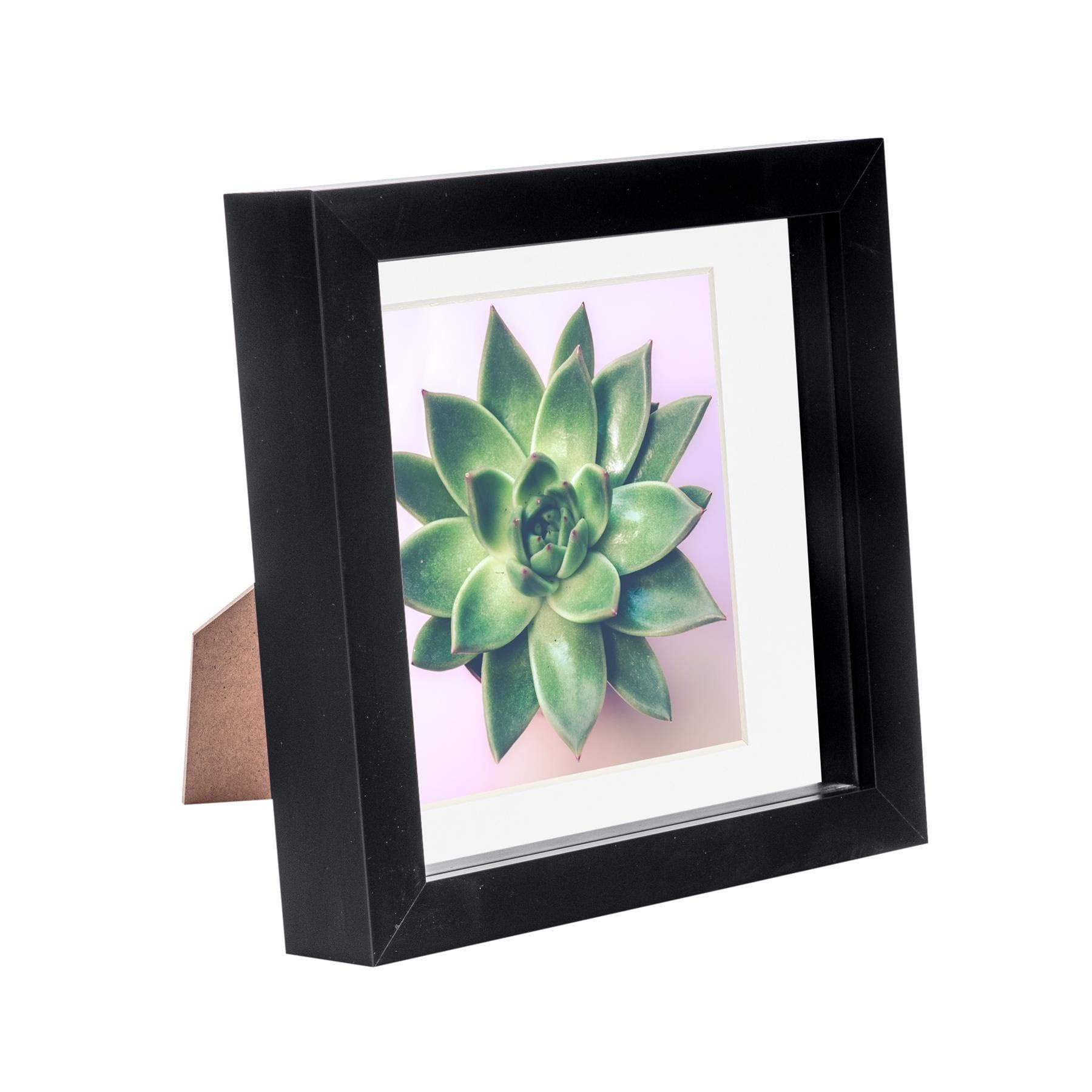 Nicola Spring Unisex Black 3D Box Photo Frame - 6 X 6" With 4 X 4" Mount - Grey Mount In