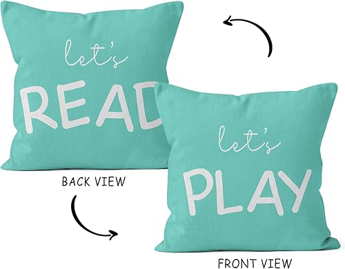 Miniatura 9 de HIWX Decoración para sala de juegos para niños, almohadas de aula, almohada decorativa de 12 x 20 pulgadas, con texto en inglés "Let's Read Play"