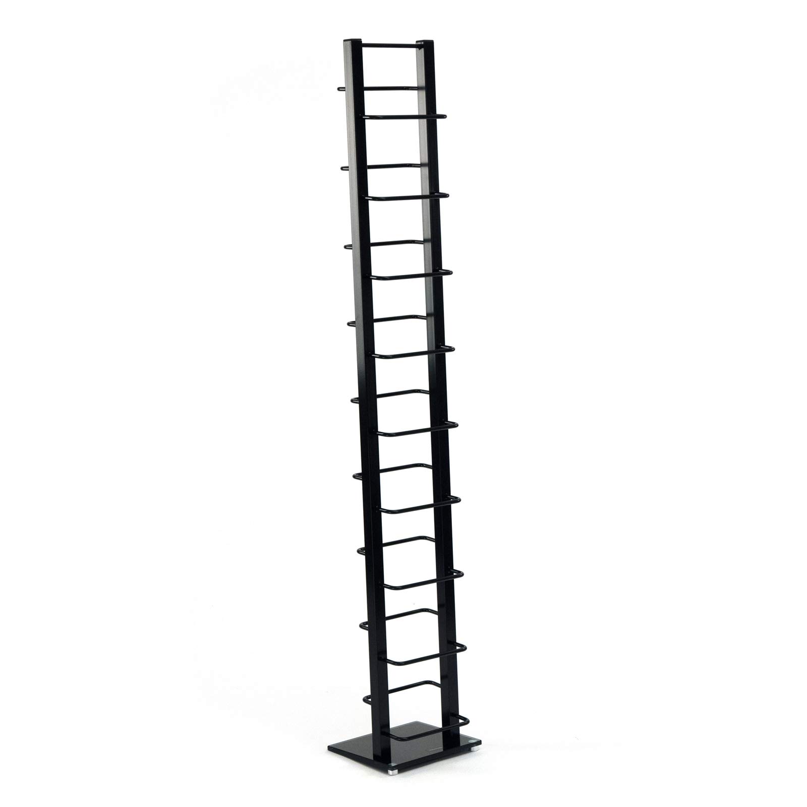 Scaffale per CD di Design Tower | 138x20 cm (HxP), Metallo con Base in Vetro | Elegante Porta CD, Porta CD Retro per Circa 126 CD, Supporto CD | Colore: Nero