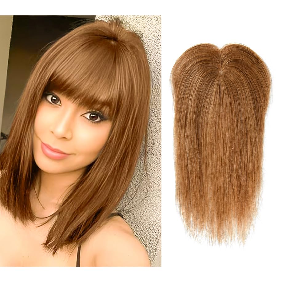 Meiverah Extensiones de cabello humano con clip en 3D con flequillo de aire para mujer 25 x 25 pulgadas 10 pulgadas marrón claro