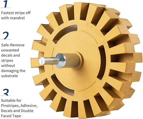 Miniatura 6 de Eliminador de calcomanías, rueda de goma para taladro, elimina rayas de automóvil, cintas de vinilo y gráficos de goma para autos, RV, motocicletas,