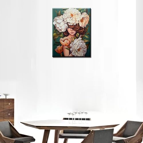 Miniatura 3 de Tucocoo Hada rodeada de flores, pintura por números, niña de las flores, pintura por números sobre lienzo con pinceles y pigmento acrílico, fácil de