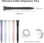 20 Pcs Silicone Cable Ties, Reusable Cord Organizer Self-Locking Wire Management Straps, Tie Wraps for Home Office Desk Accessories, USB Cables, Earphone Cords & Travel Storage, 5 Colours
