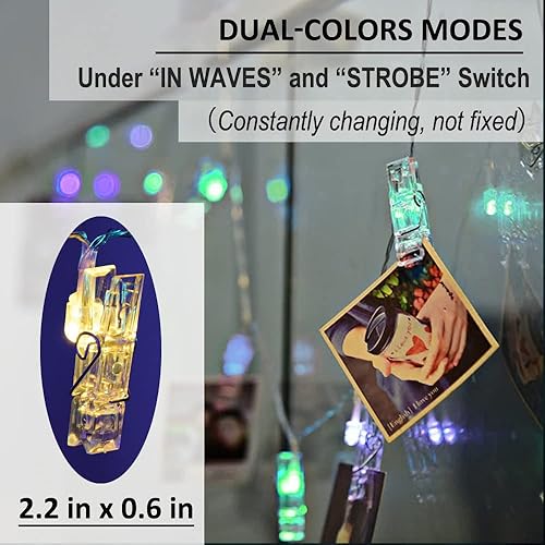 Miniatura 7 de Solhice Cadena de luces que cambian de color, funciona con pilas, 10 pies, 20 luces LED para colgar fotos de pared para adolescentes, regalo de