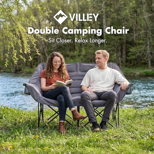 Silla de Camping Doble VILLEY Sobredimensionada, Loveseat Plegable de Alta Resistencia, Gris miniatura 2