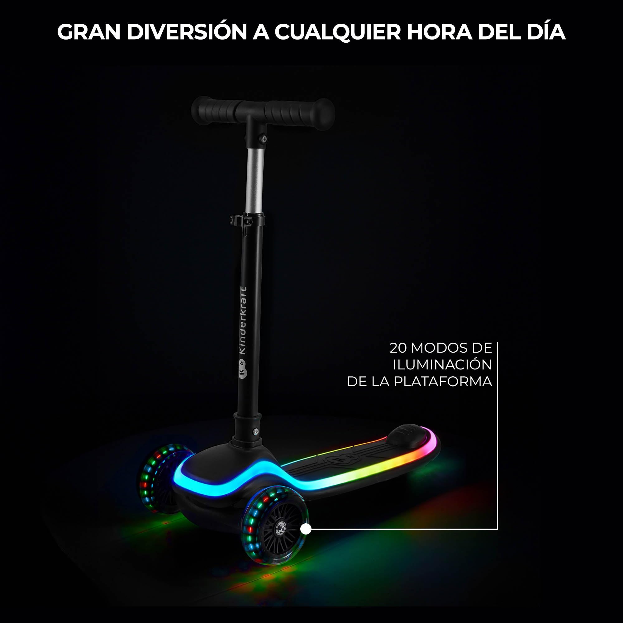 Kinderkraft RAKET Patinete para niños de 1 año a 50 kg, Patinete, Ruedas LED, Manillar Regulable en Altura, Diseño Moderno, Azul