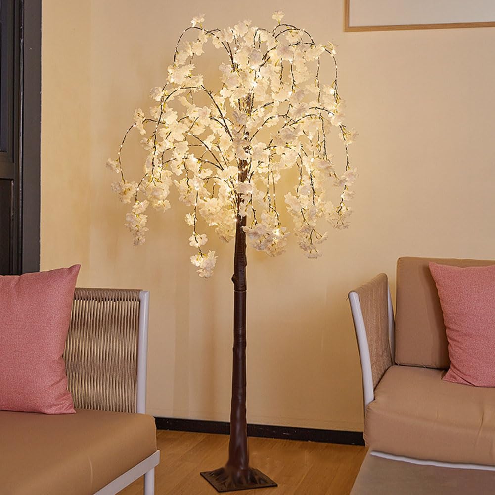 LED Lighted Tree with Cherry Blossom 180CM Fairy Lights Pink Flower Faux Tree Lichter USB Lichterbaum mit Fernbedienung 8 Lichtmodi Deko Lampe Indoor Outdoor für Haus Zuhause Party,1.5m