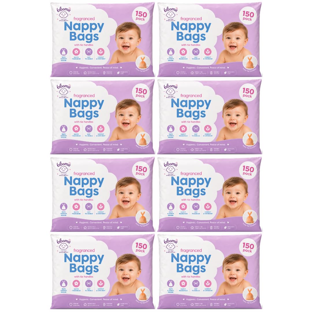 LND Gifts Fragranced Nappy Sacks - 8 Packs Of 150 (1200 in total) Nappy Bags Scented Odour Control Baby Disposal Bags Tie Handle Hygienic Portable