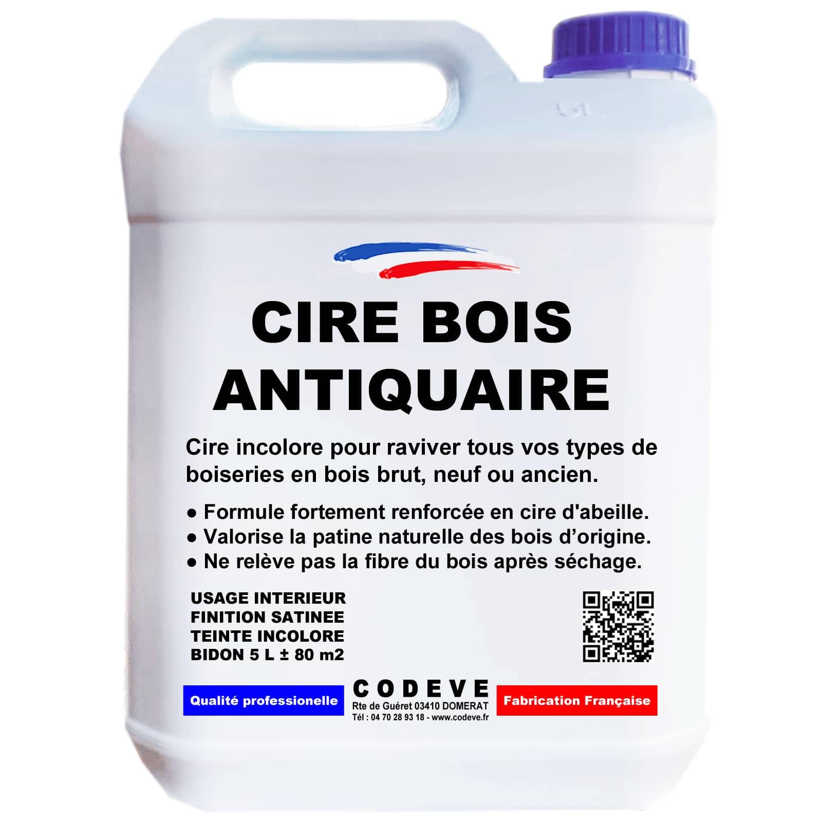 Cire Antiquaire - Codeve Bois - 5 L - Intérieur - Pour L'entretien De Toutes Vos Boiseries En Bois Brut, Neuf Ou Ancien.