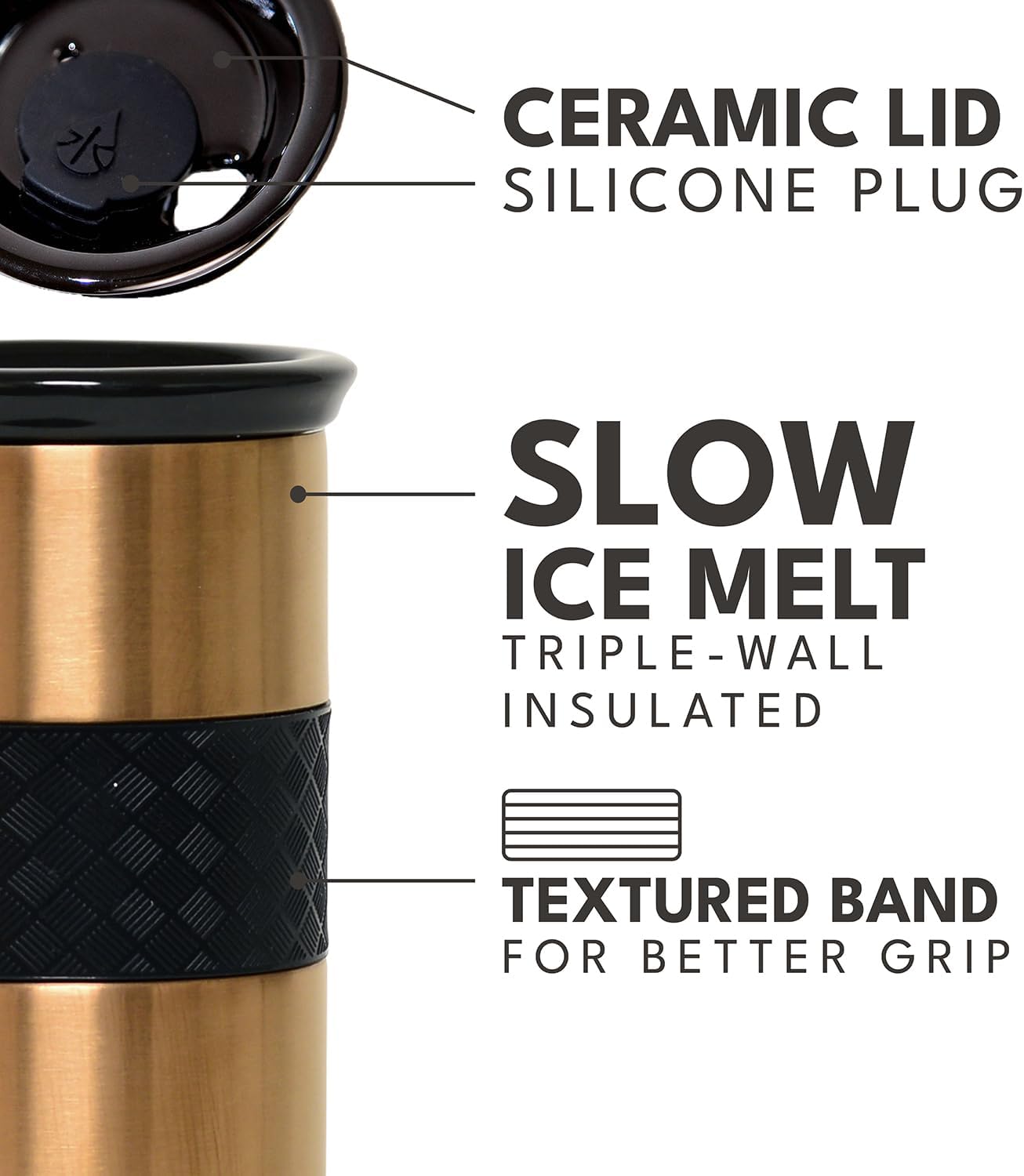 Elemental Artisan Insulated Tumbler, Triple Wall Coffee Travel Mug, Reusable Stainless Steel Coffee Tumbler with Ceramic Lid, Thermal Coffee Cups for Hot (6 Hrs) & Cold (18 Hrs), 16oz - Copper - Image 5