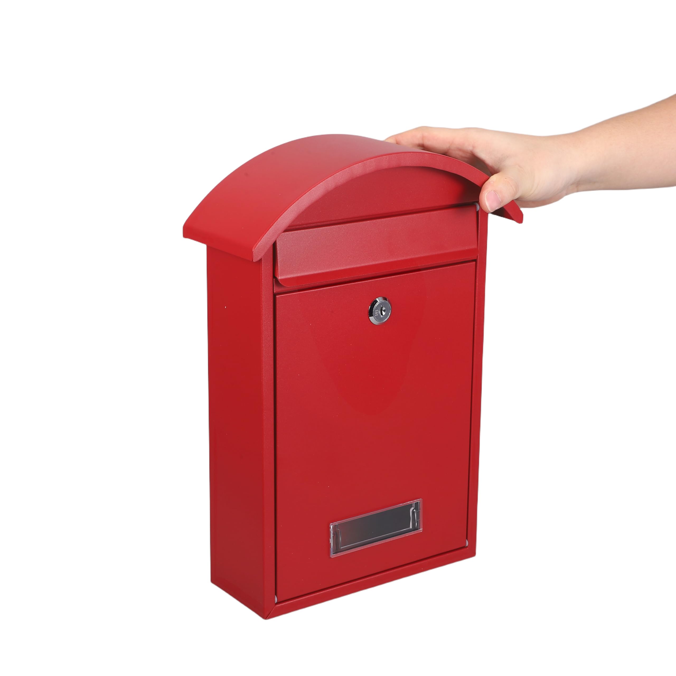 CALLARON Buzón de Pared para Exterior con Cerradura de Seguridad, Tamaño 35,5 X 25,4 X 10 Cm, Color Rojo, Fabricado en Hierro Resistente Intemperie, Adecuado para Hogar y Oficina