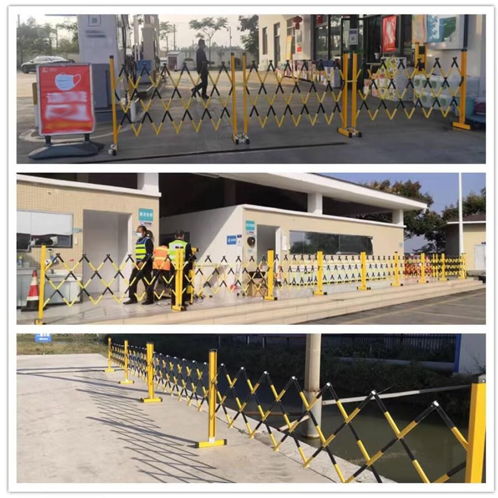 Barrera retráctil móvil con ruedas, puerta de seguridad expandible industrial, control de acceso de entrada de metal flexible, color negro, 1.