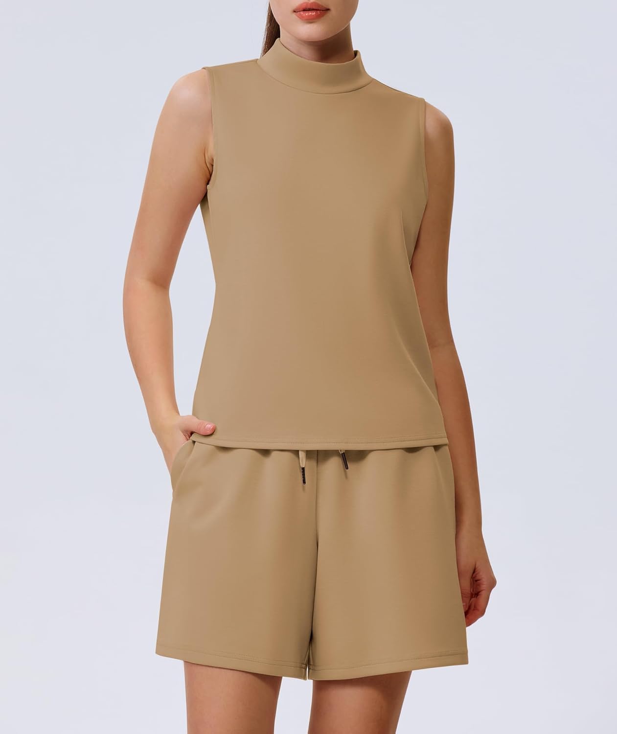 Casly Lamiit Women's Summer 2 Piece Outfits Mock Neck Tank Top High Waisted Shorts Lounge Sets 2025 Fashion Tracksuit - Image 6