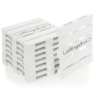 COM-FOUR® 8X Mini paletas con Letras Lieblingsdrink como Posavasos - Posavasos de Madera - Accesorios de Bar y Cocina (08 Piezas - Blanco)