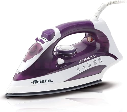 Ariete 6235 Steam Iron 2000W, Ferro da stiro, 2000W, Serbatoio 300ml, Funzione Auto-pulizia, Bianco/Viola