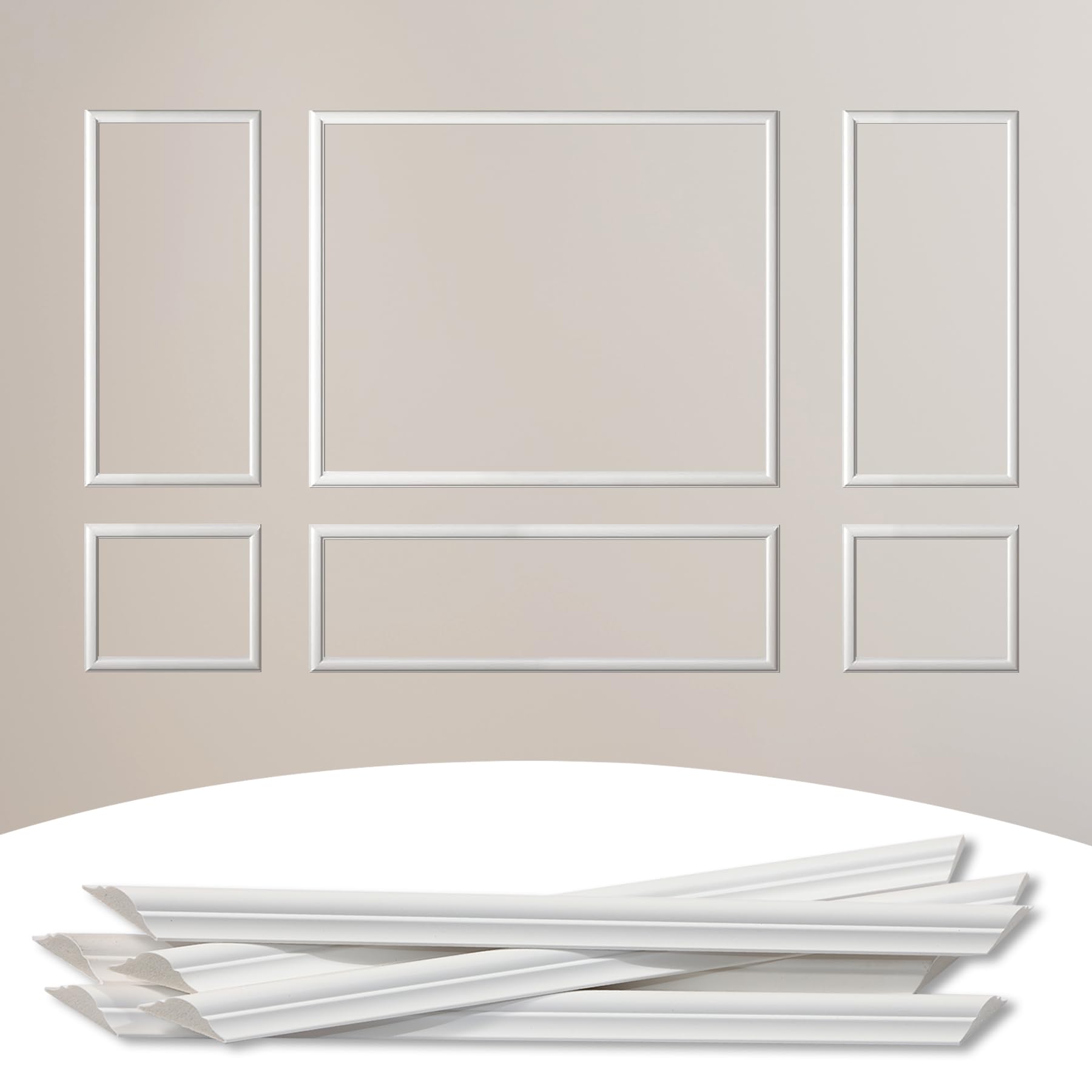 6-Frame Premade Accent Wall Molding Kit, Ready-to-Assemble Wainscoting Panels, Pre-Cut Chair Rail Moulding Trim for Home Décor